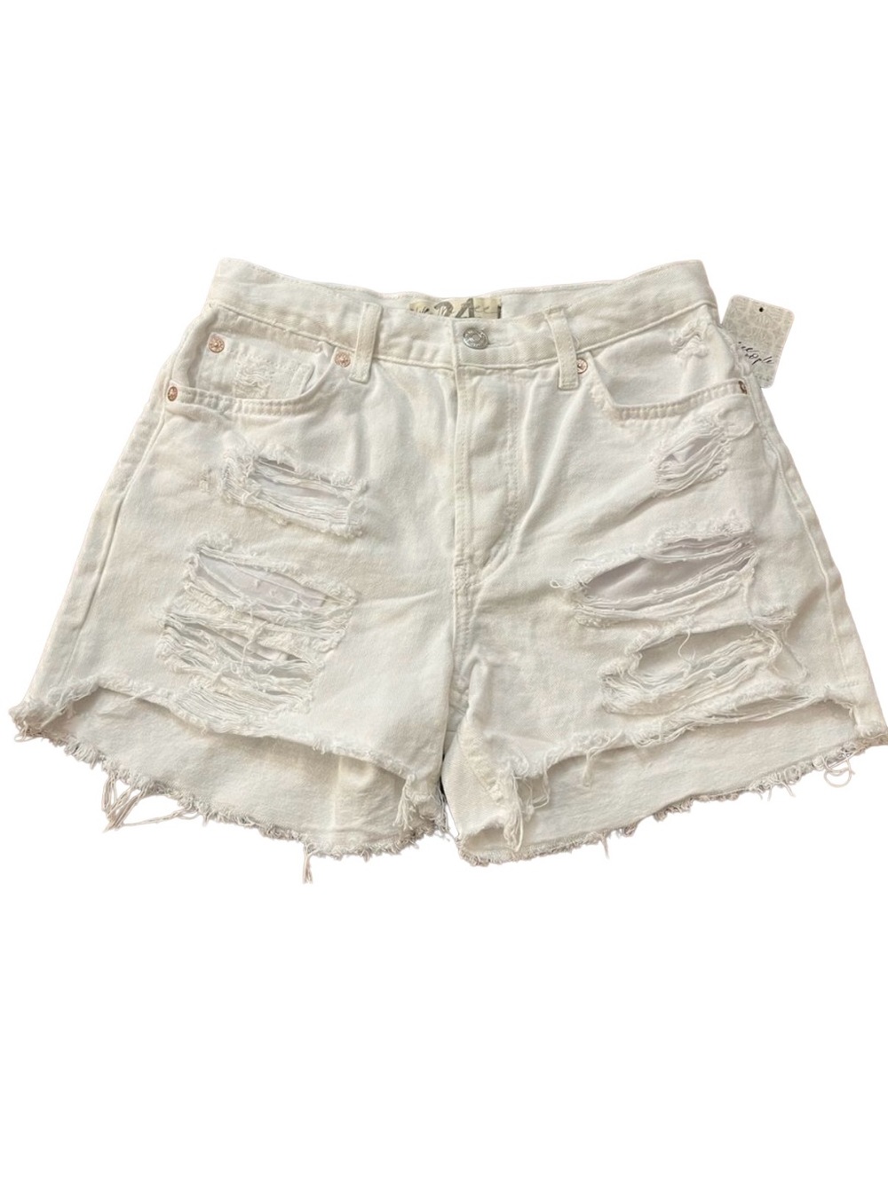 We The Free Maggie Mid-Rise Distressed Denim Shorts Optic White Size 24 NWT